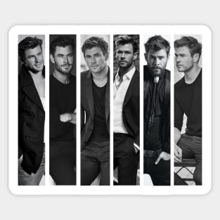 Chris Hemsworth vertical collage Black and White Sticker